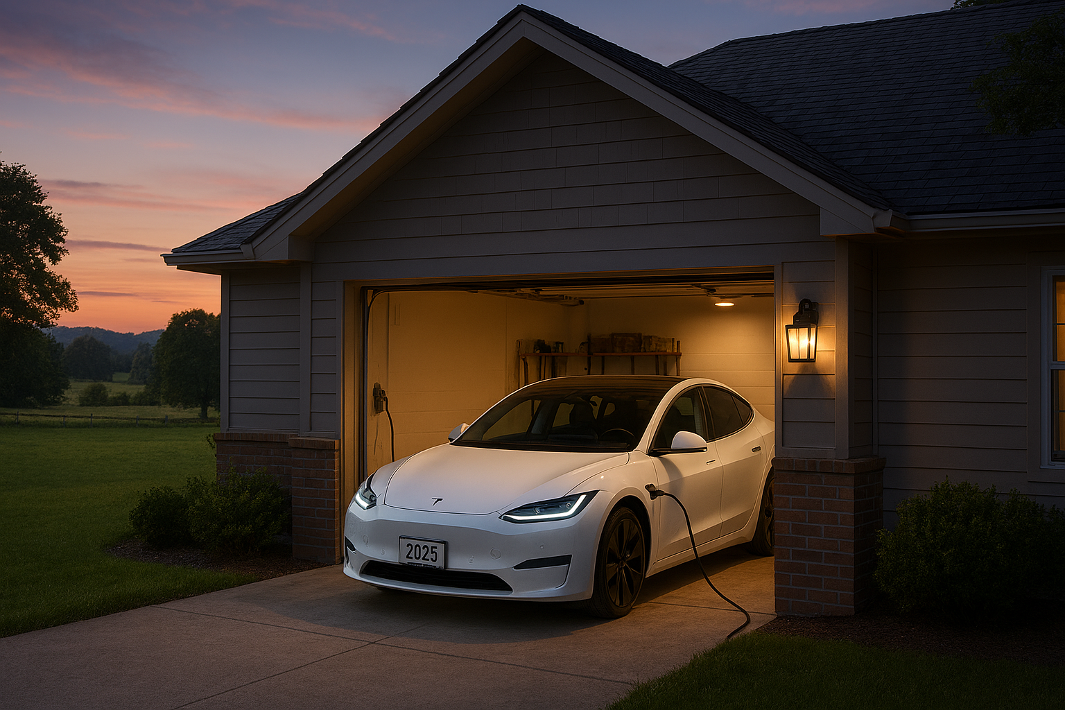Electric vehicle charger installed at a home